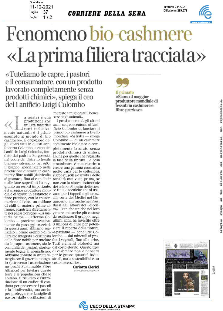 Corriere della Sera Fenomeno bio cashmere