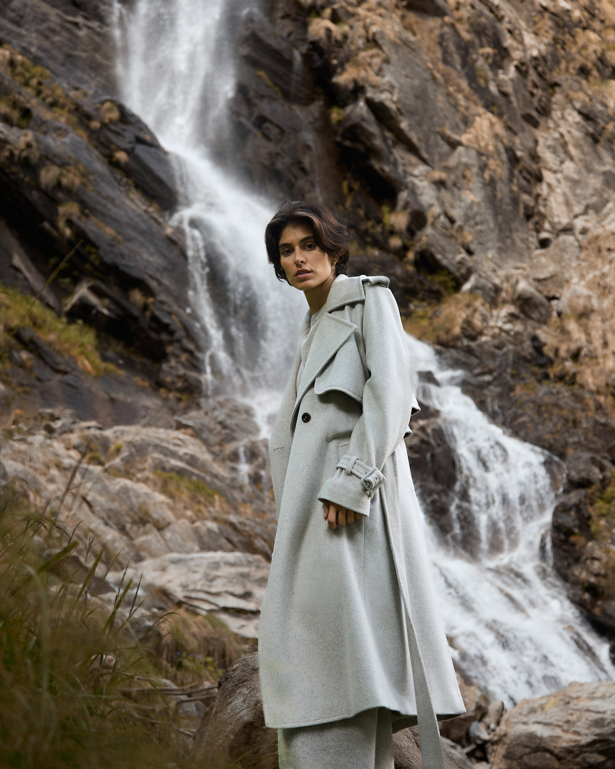 Melange cashmere coat