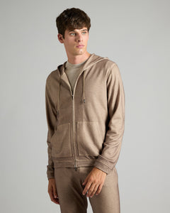 Brown sweatshirt with zip in Cashmere Fleece