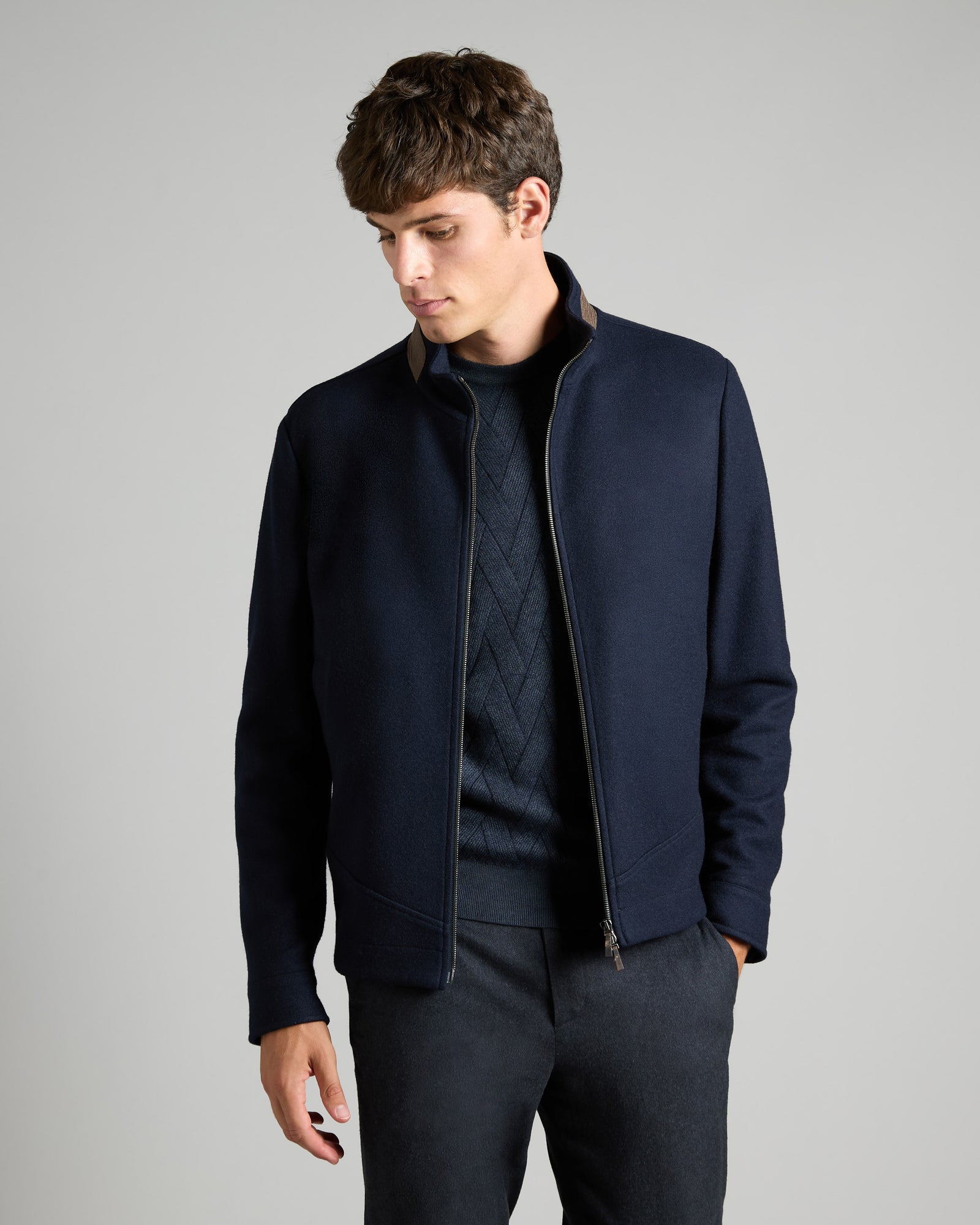 Blue blouson with zip in Cashmere Fleece