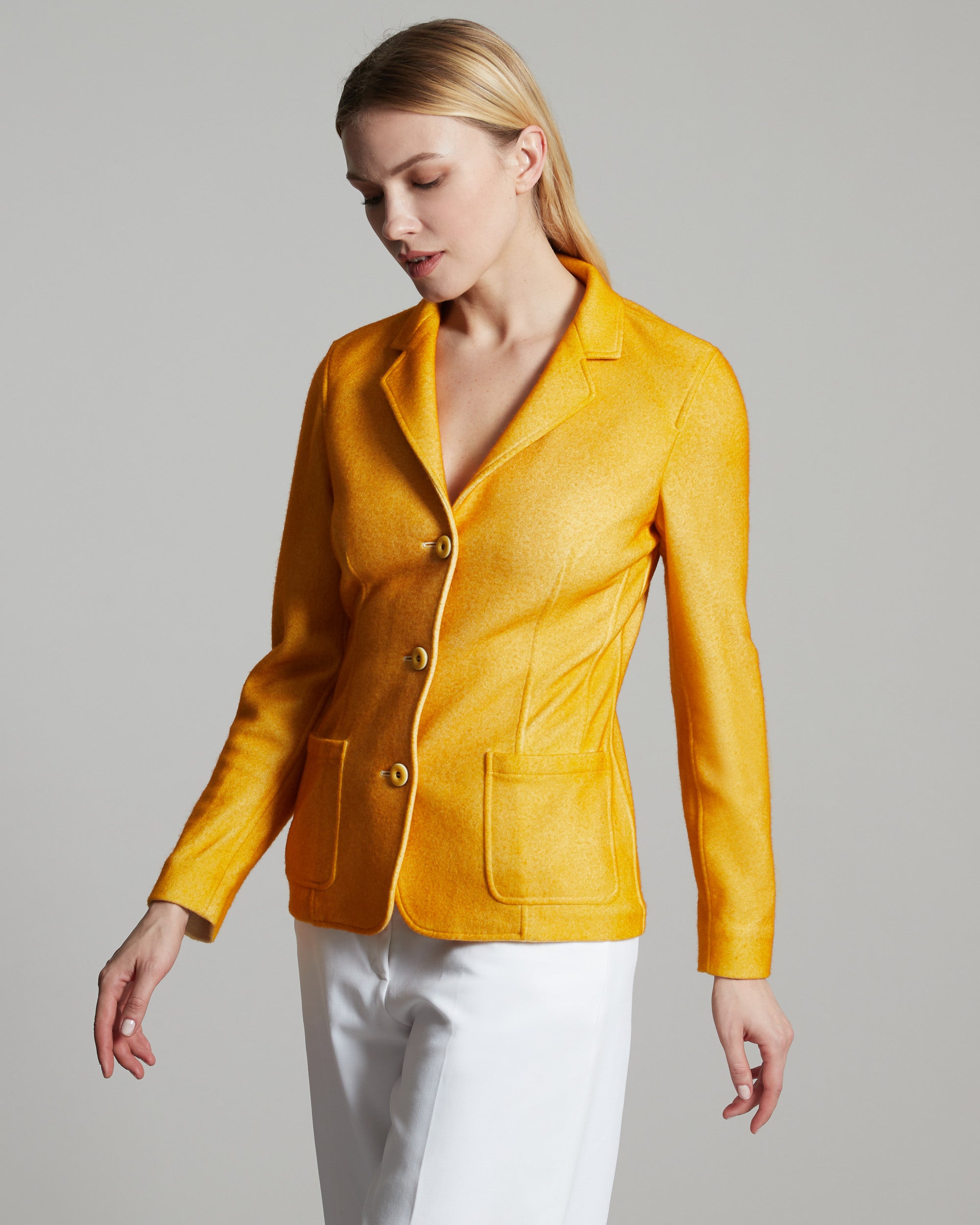 Hand sprayed Yellow cashmere fleece Kate blazer