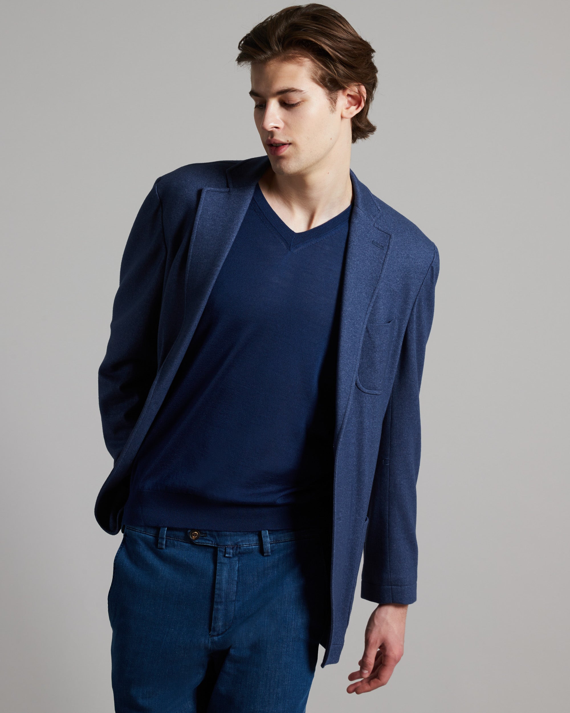 Giacca in cashmere fleece blu denim