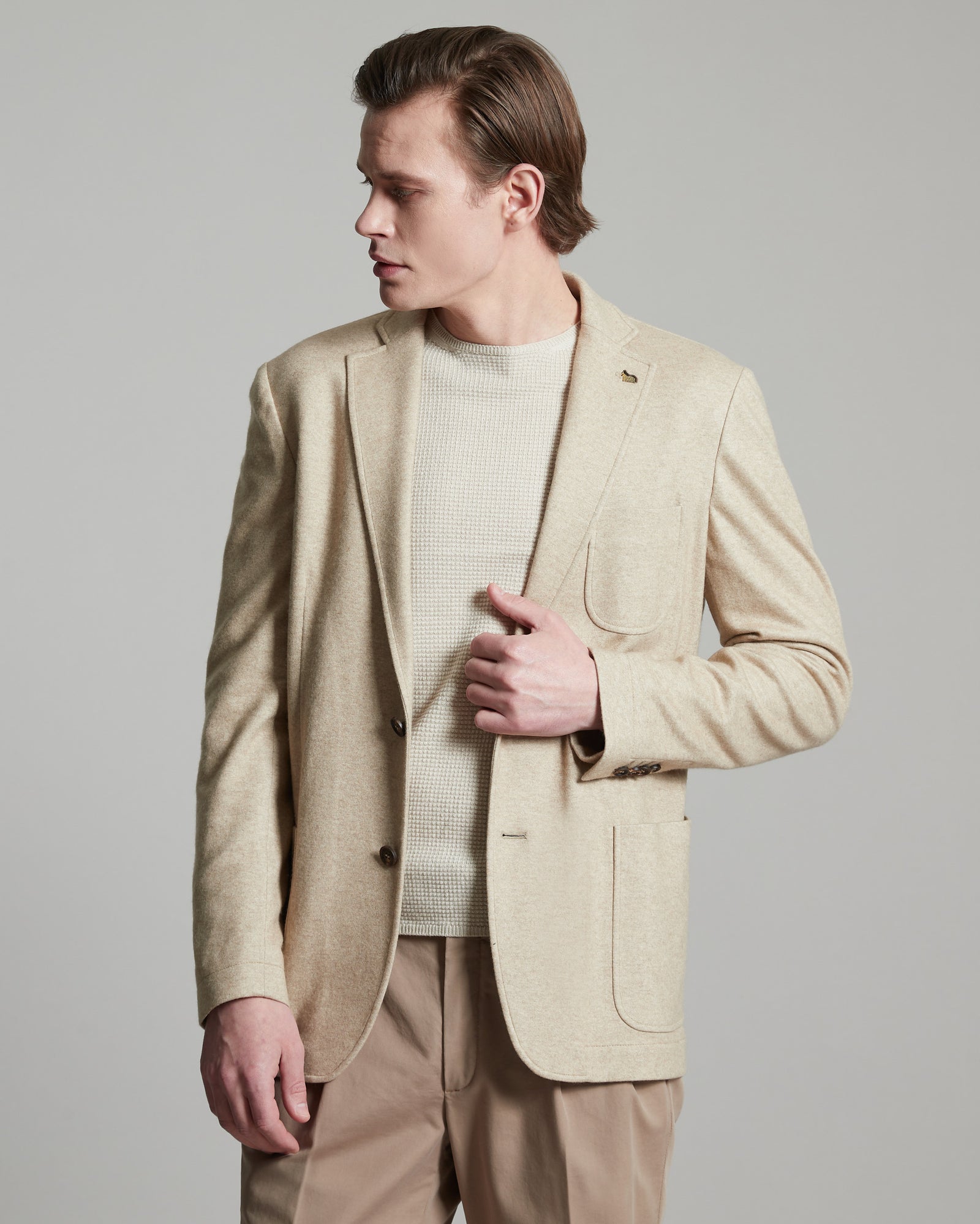 Blazer aus Kaschmirfleece in beige