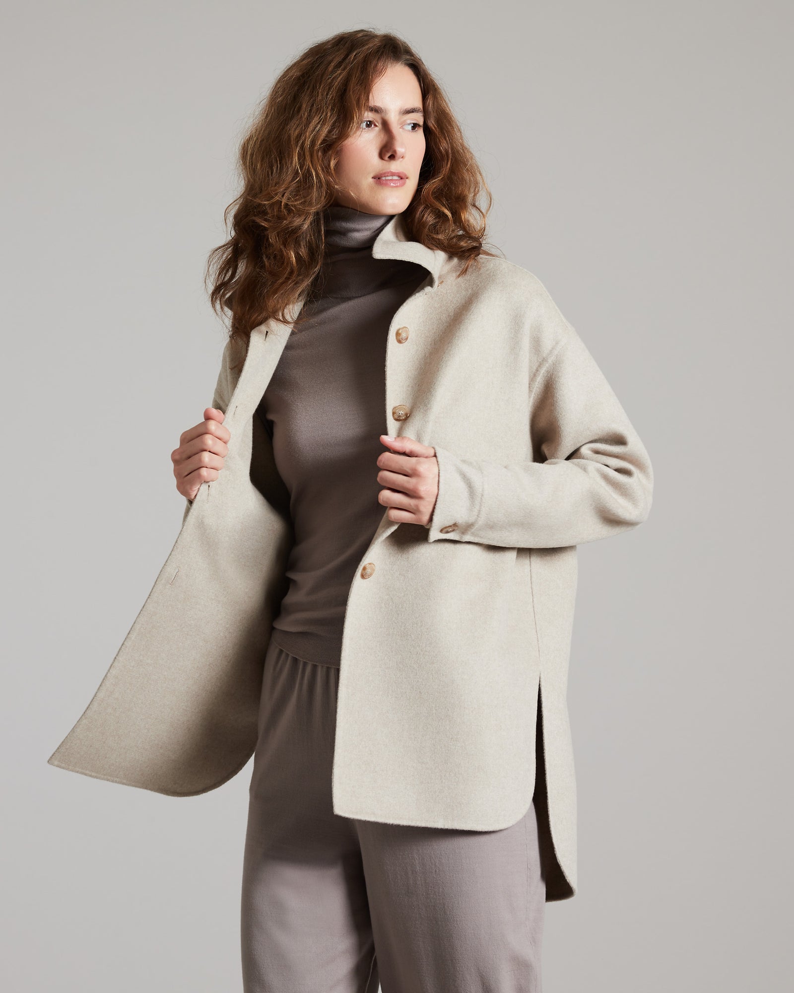 Beige mélange Shirt Jacket in double face cashmere