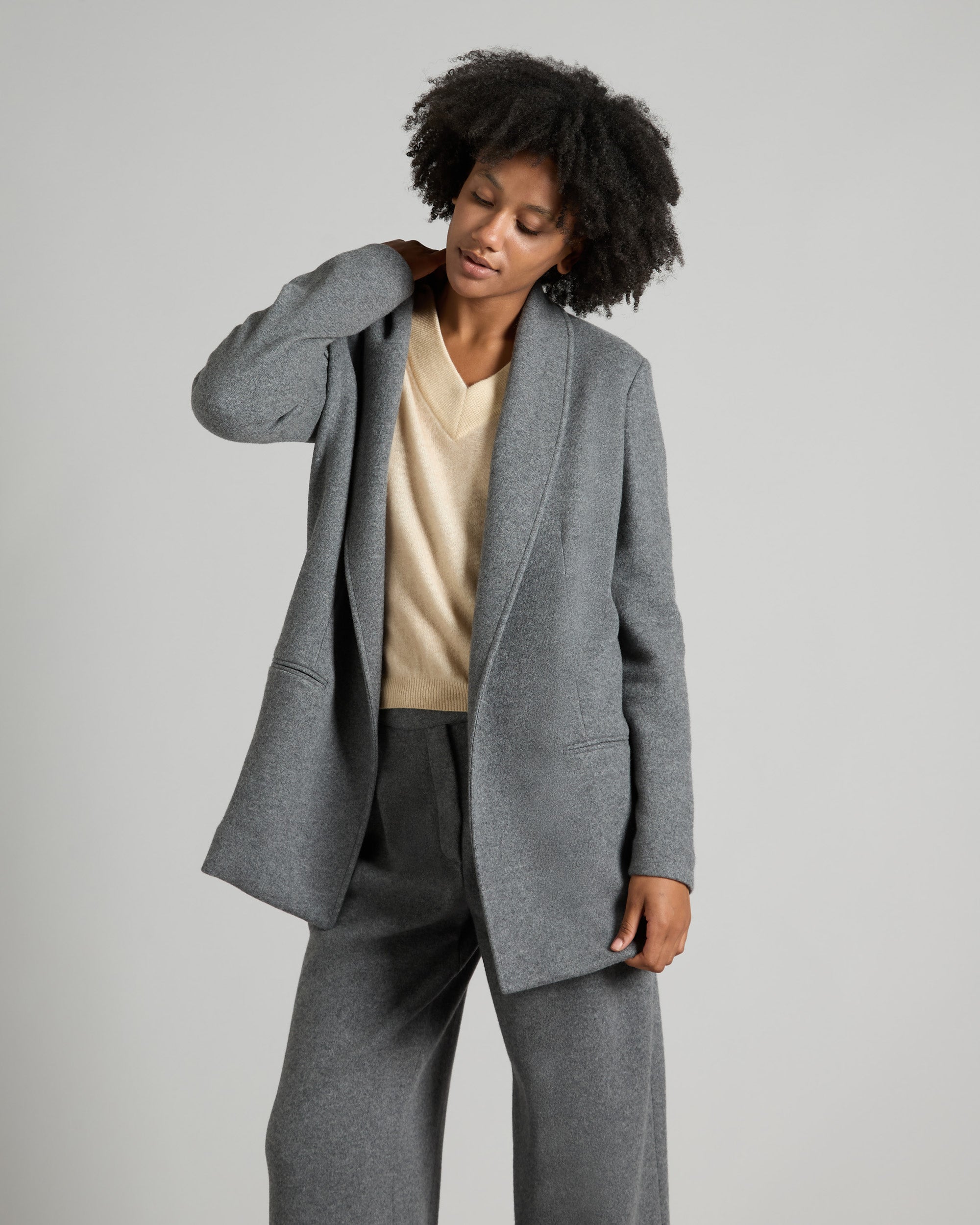 Dark grey cashmere fleece blazer