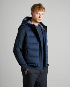 Gilet piumino in cashmere blu