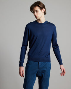 Light blue cashmere and silk men's round-neck sweater