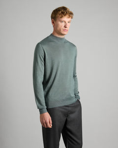 Green cashmere and silk chimney collar sweater