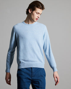 Maglia girocollo in Kid Cashmere azzurro mélange