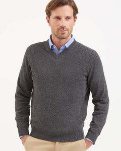 Grey kid cashmere V-neck sweater