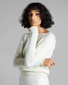 White kid cashmere crew neck sweater