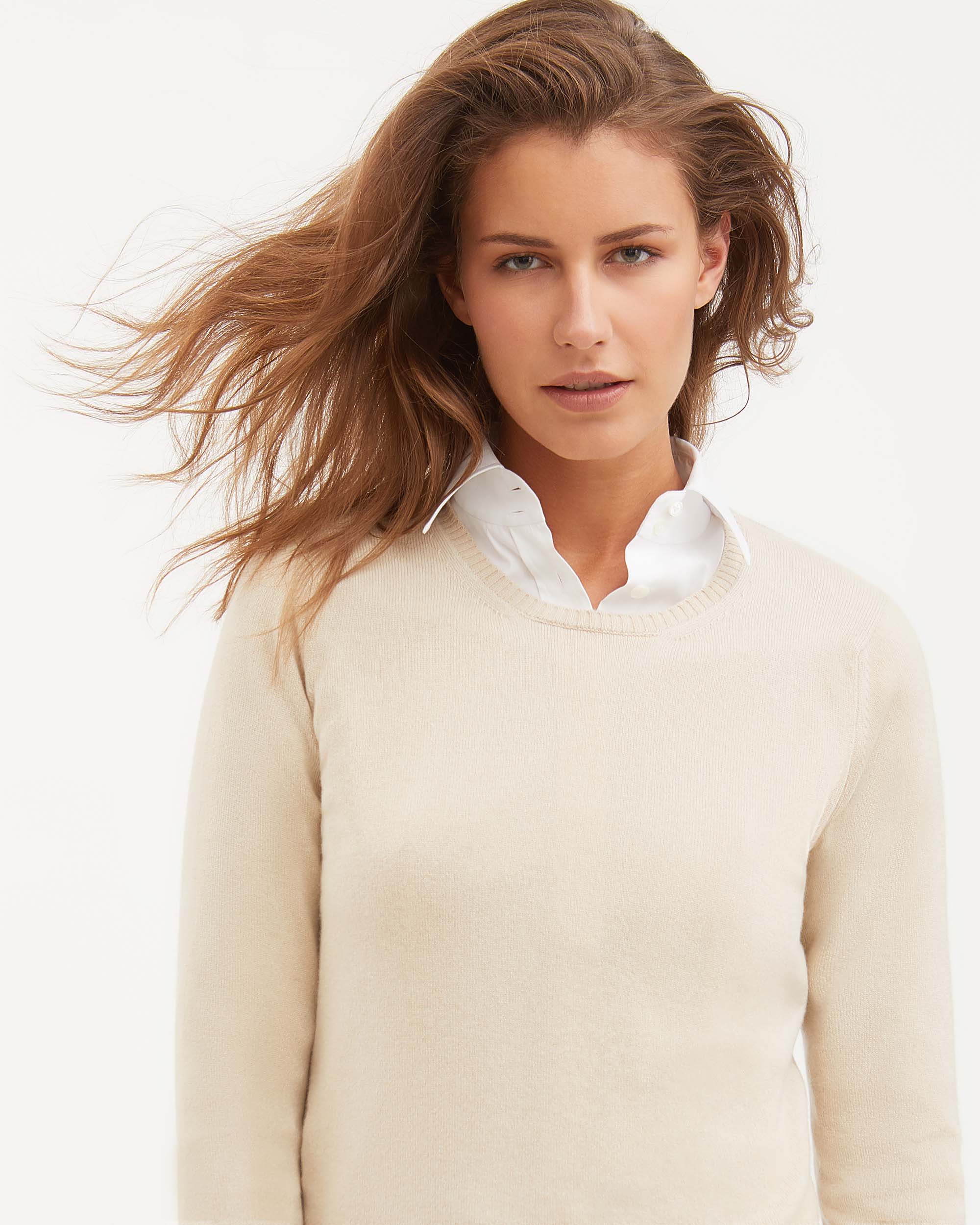 Maglia  Girocollo in Kid Cashmere beige naturale