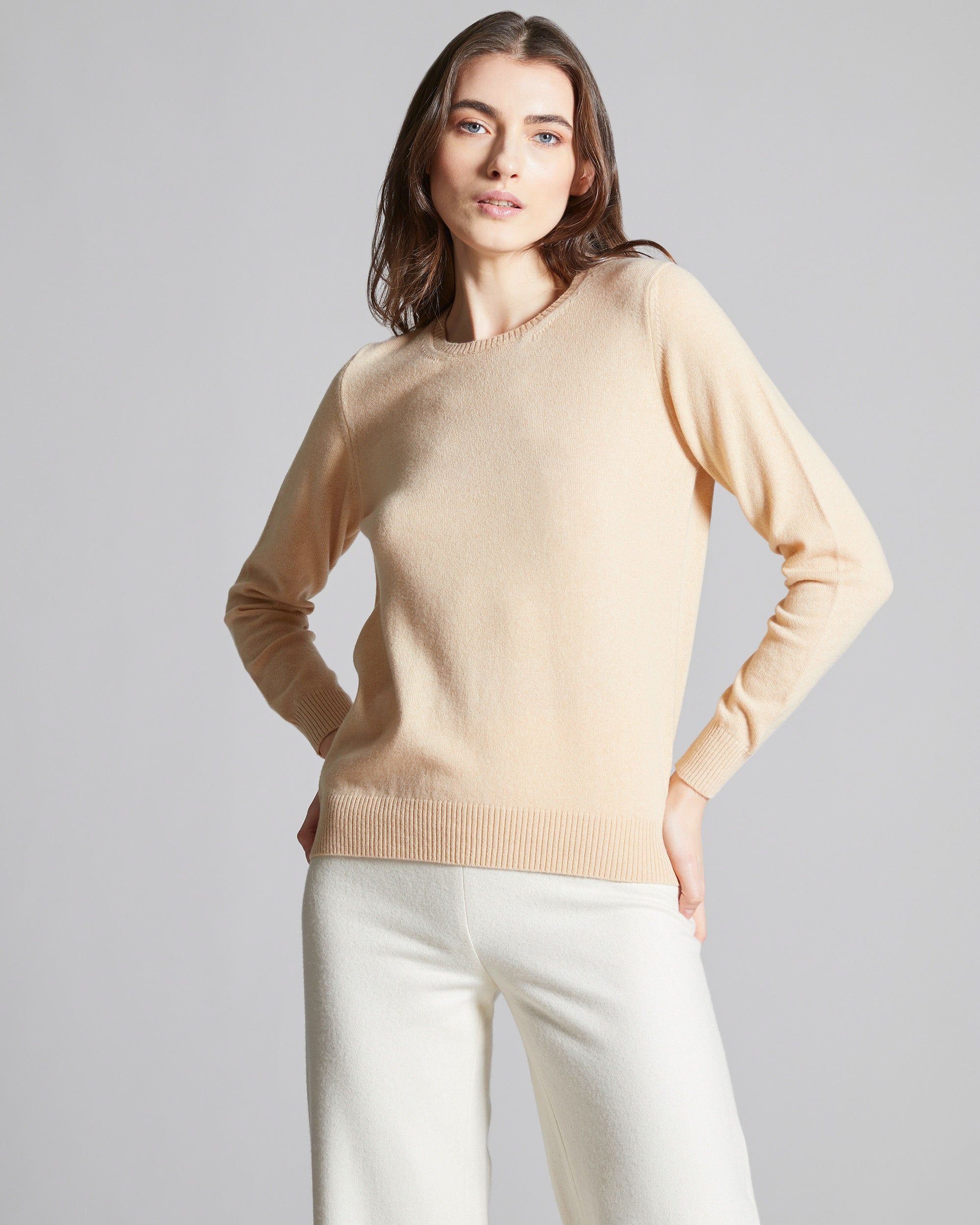 Maglia  Girocollo in Kid Cashmere beige