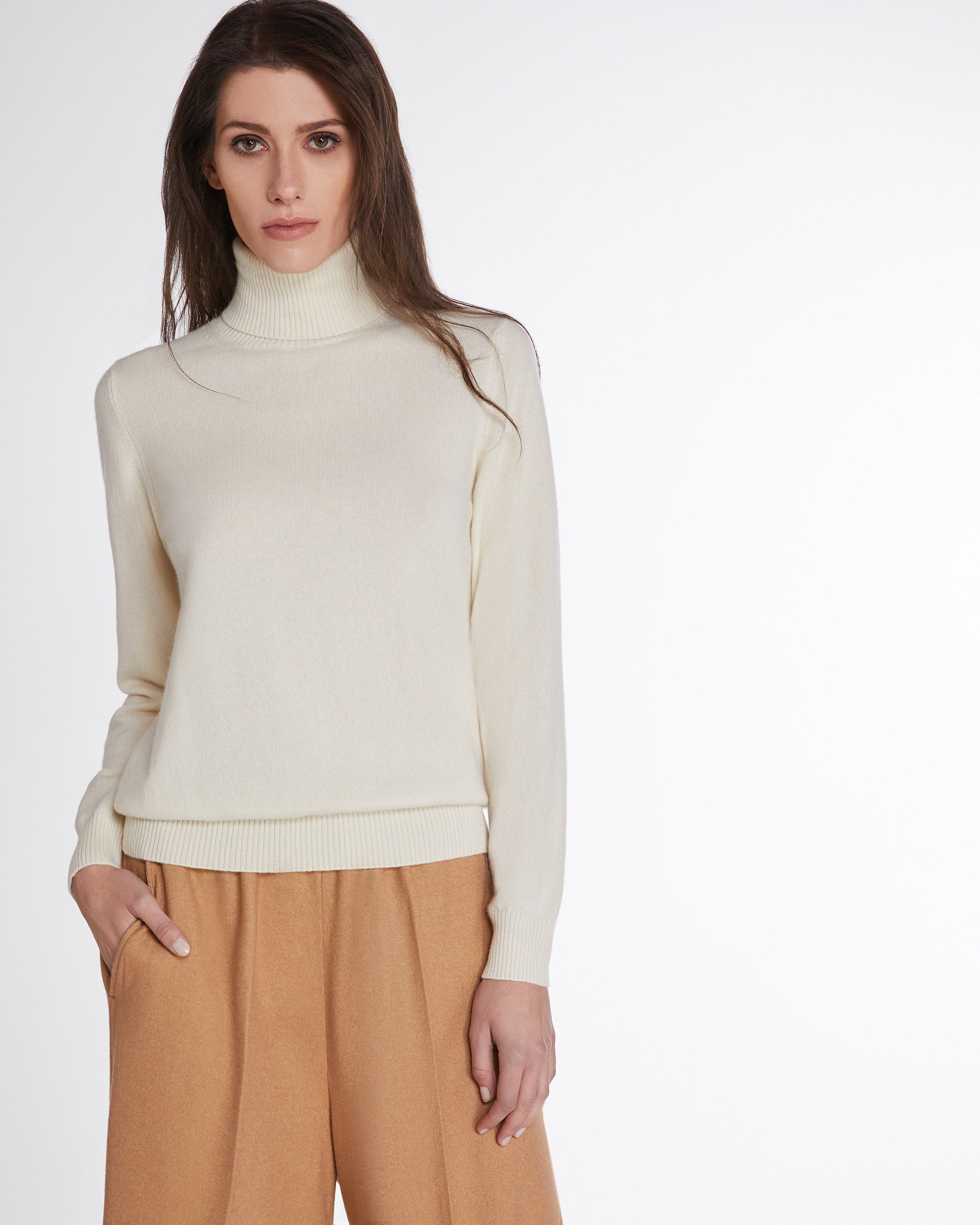 Natural white Kid cashmere turtleneck sweater