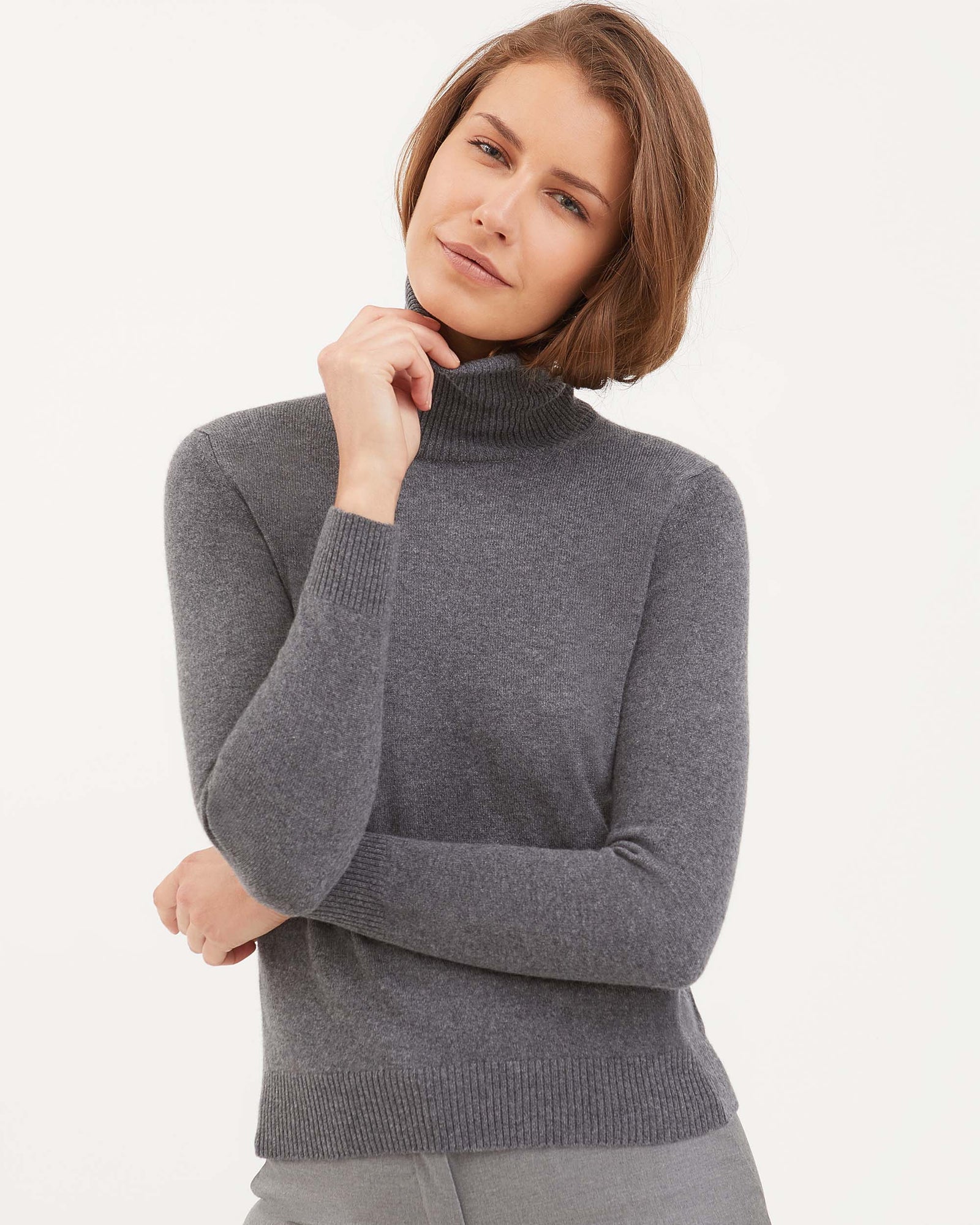 Dark grey kid cashmere turtleneck sweater