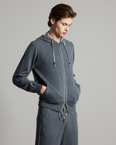 Felpa Zip con cappuccio in kid cashmere grigio scuro