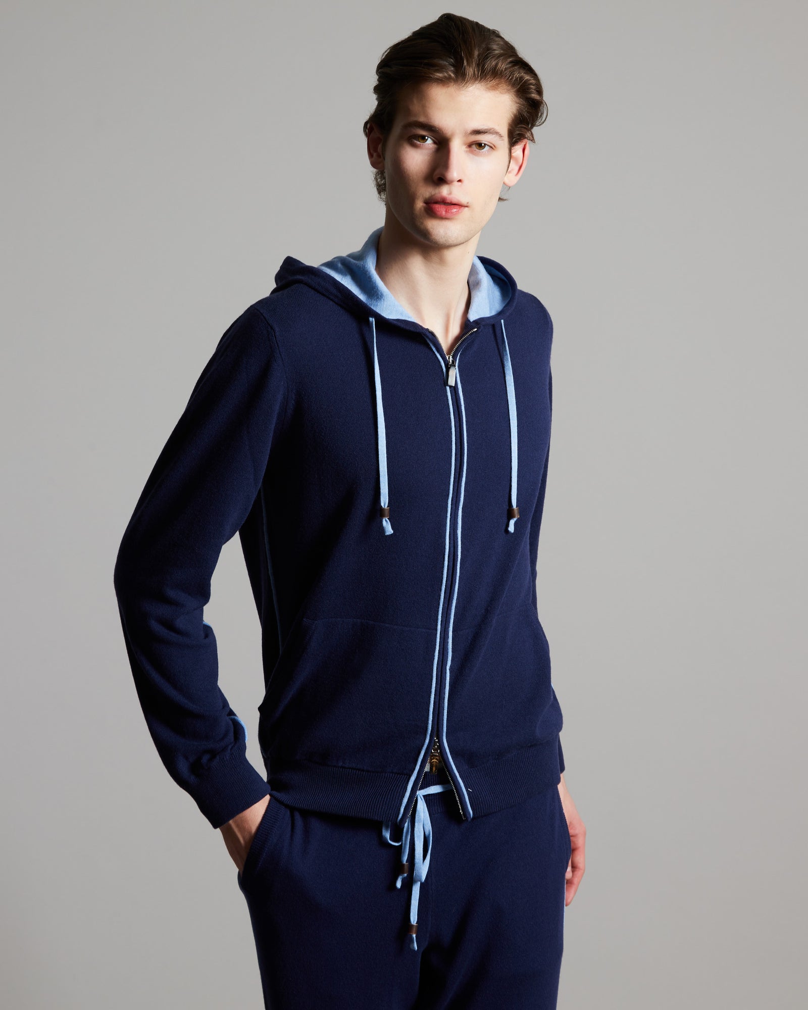 Navy Blue kid cashmere zip hoodie