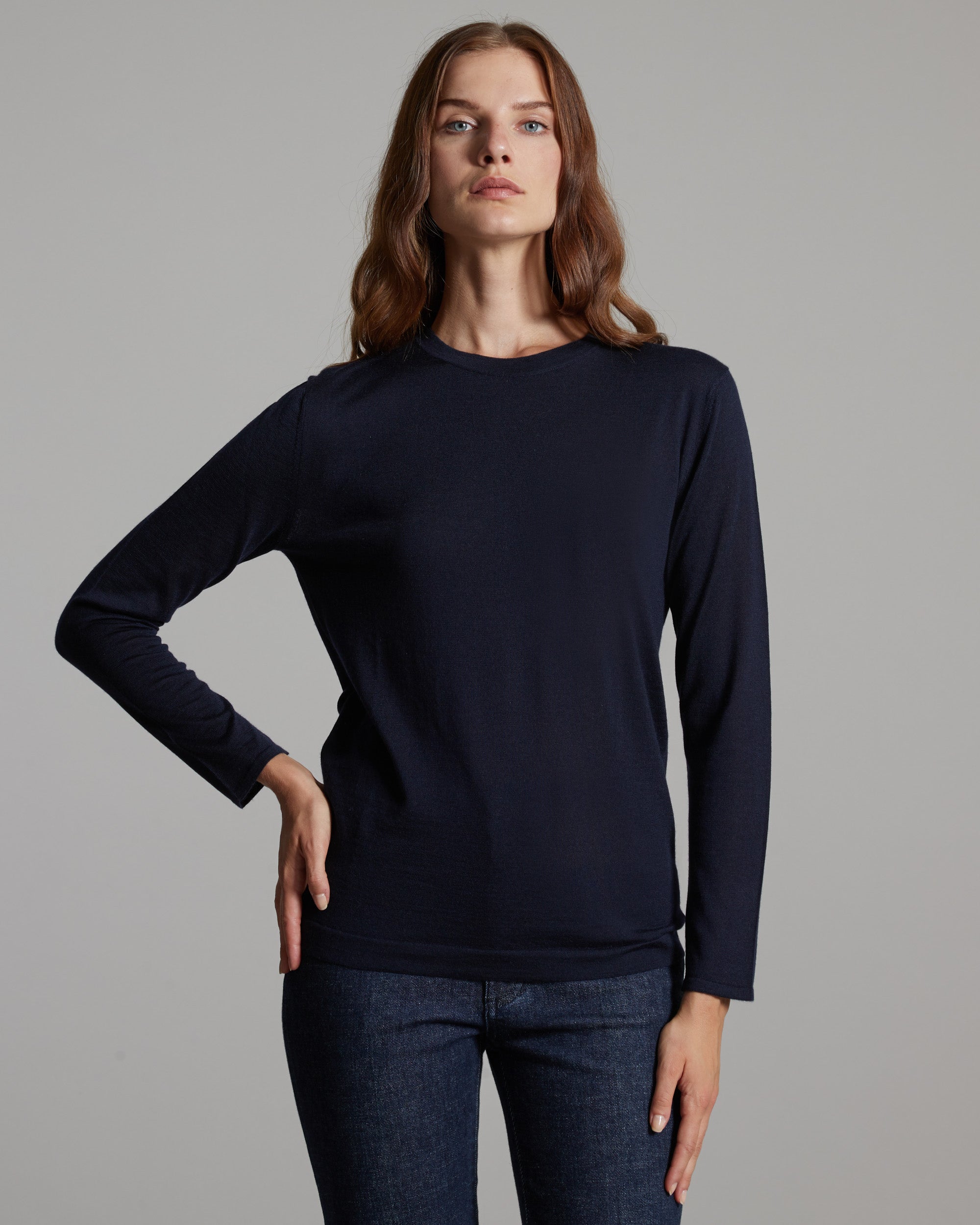 Cashmere and silk crew neck in blue