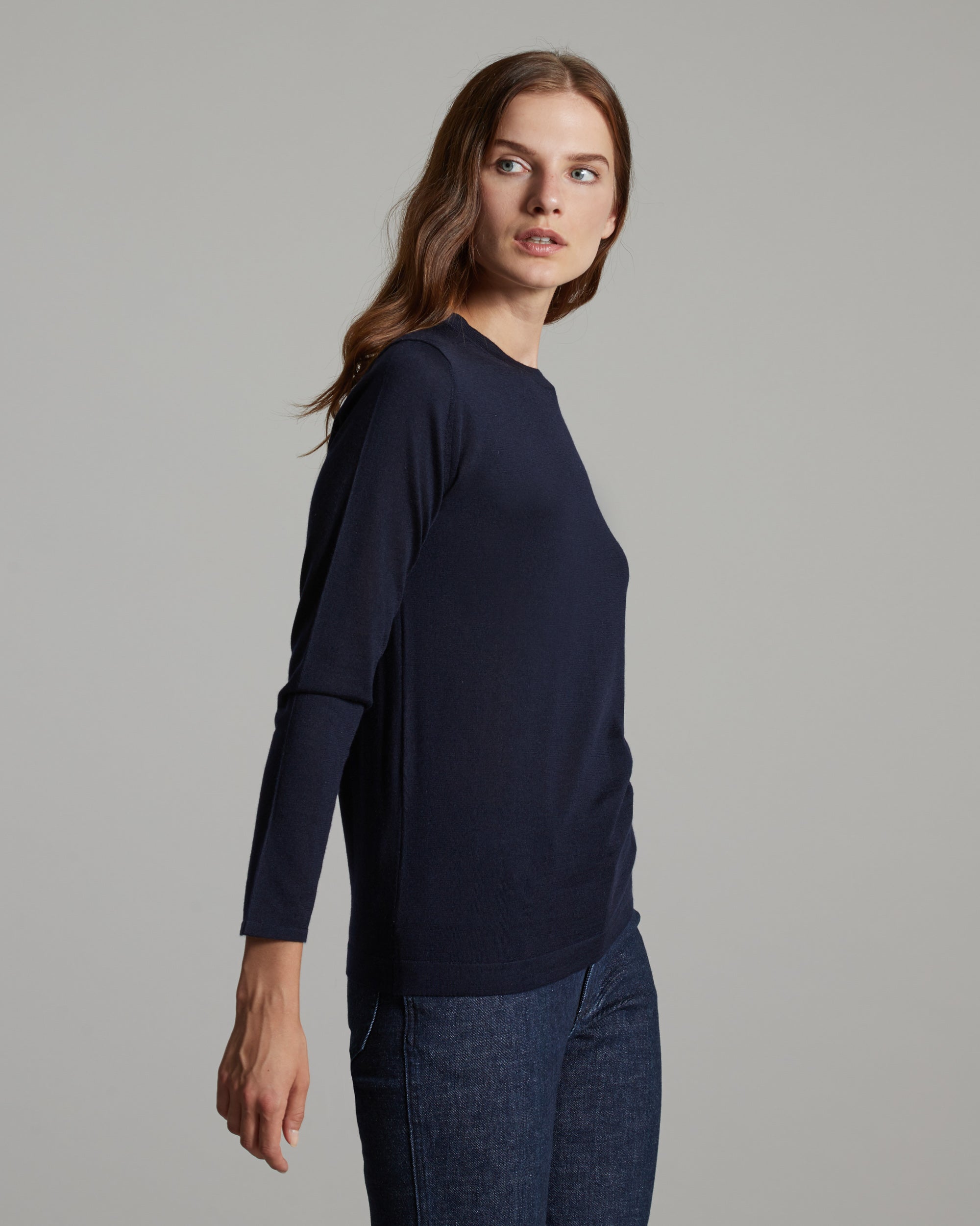 Cashmere and silk crew neck in blue