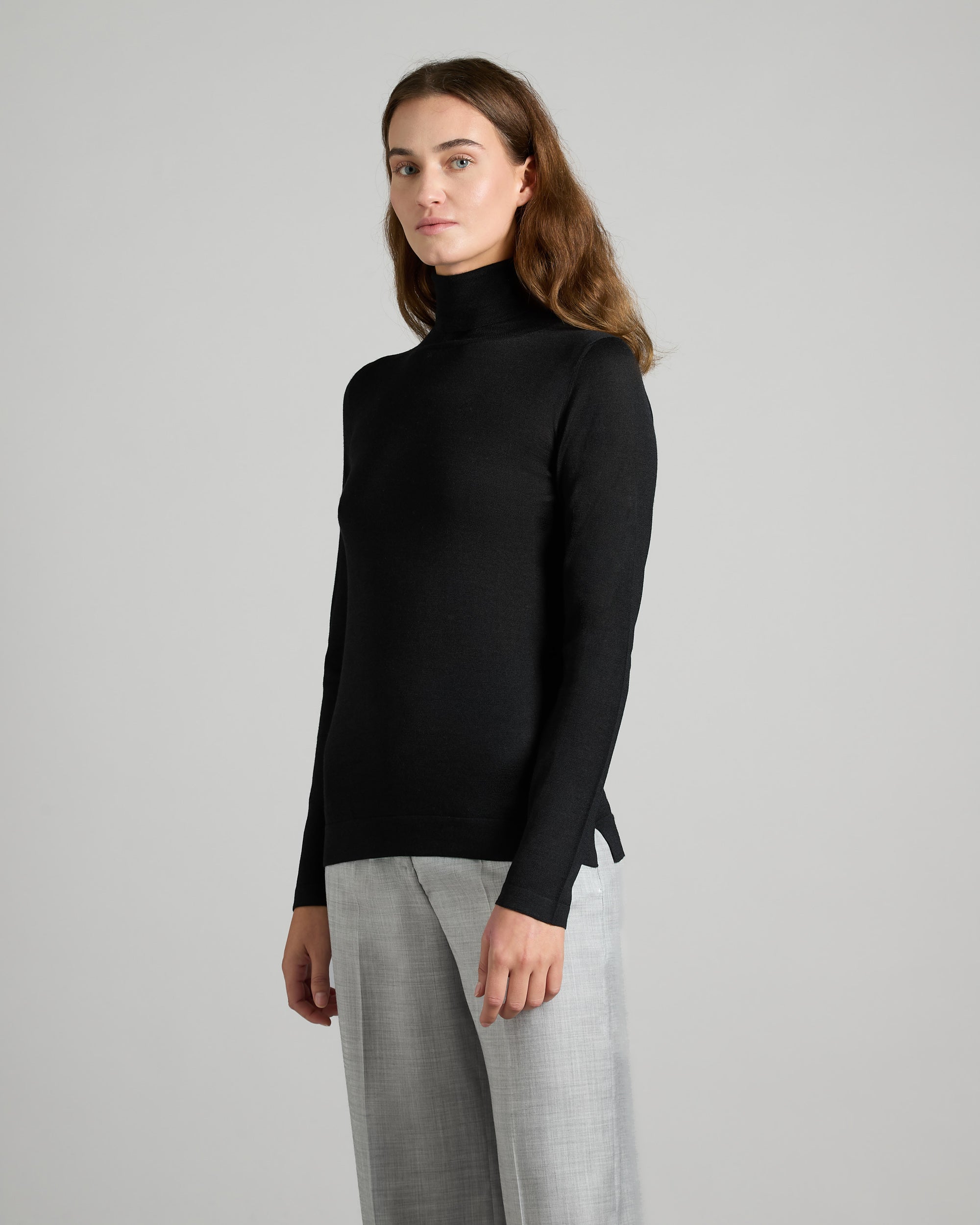 Black cashmere and silk turtleneck sweater