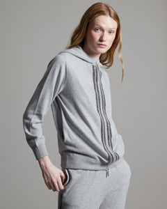 Felpa grigia in Kid Cashmere con fasce di punti luce