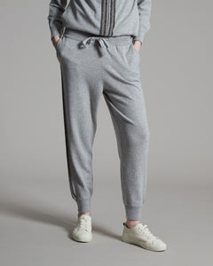 Pantalone jogging grigio in Kid Cashmere con fasce di punti luce