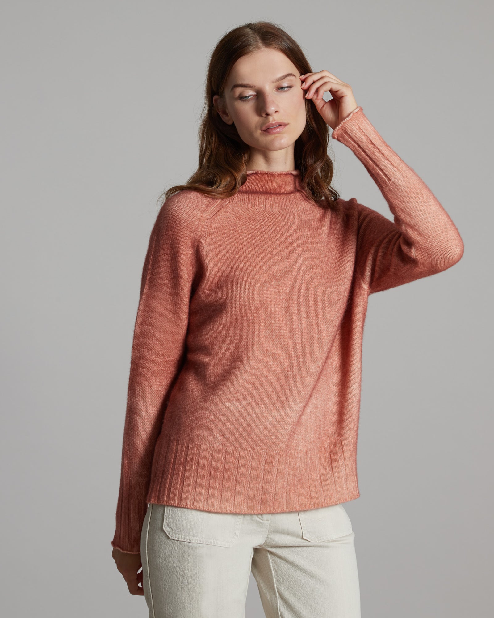 Maglia lupetto in Kid Cashmere arancio spruzzata a mano