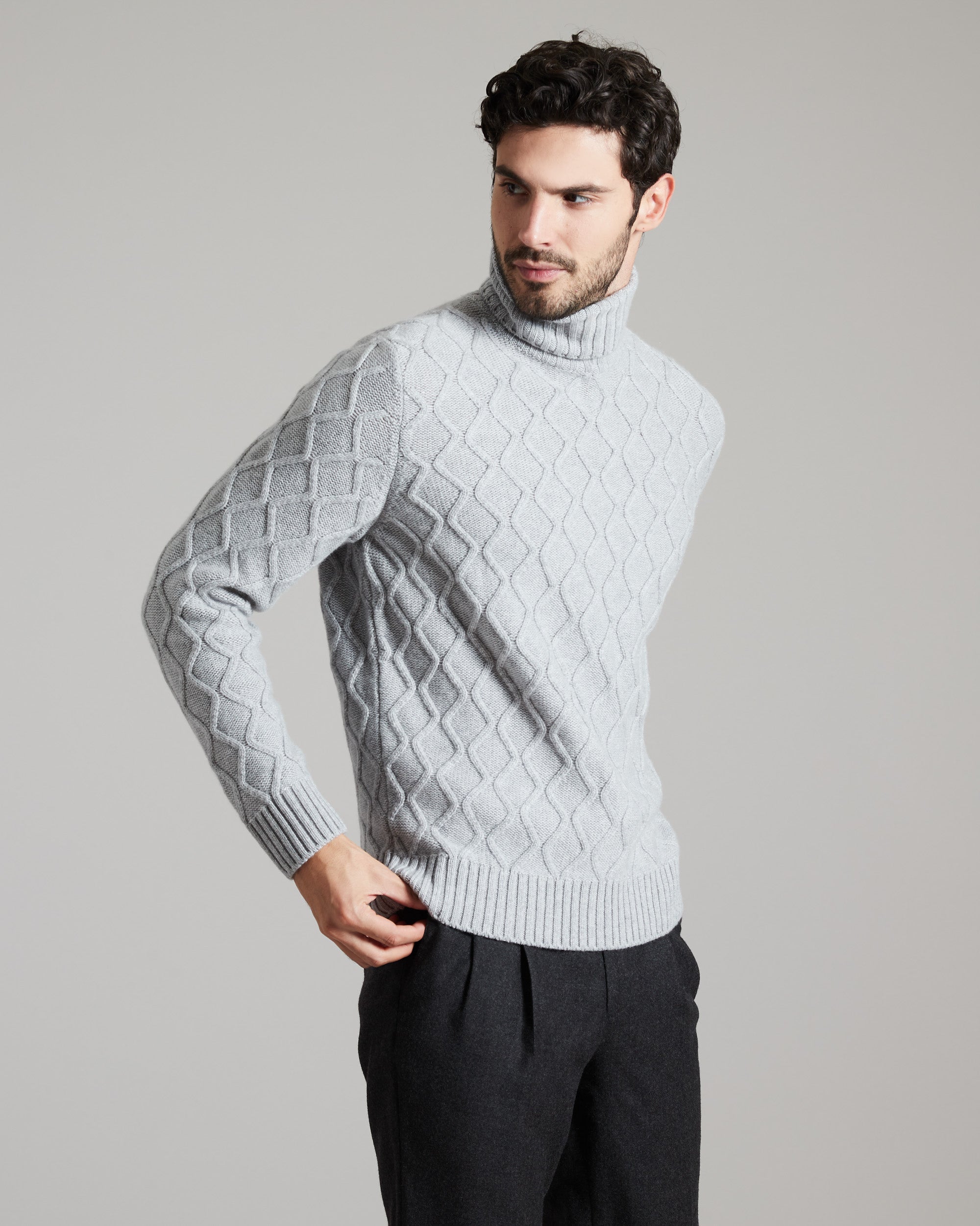 Dreidimensionaler Rollkragenpullover kid cashmere in grau