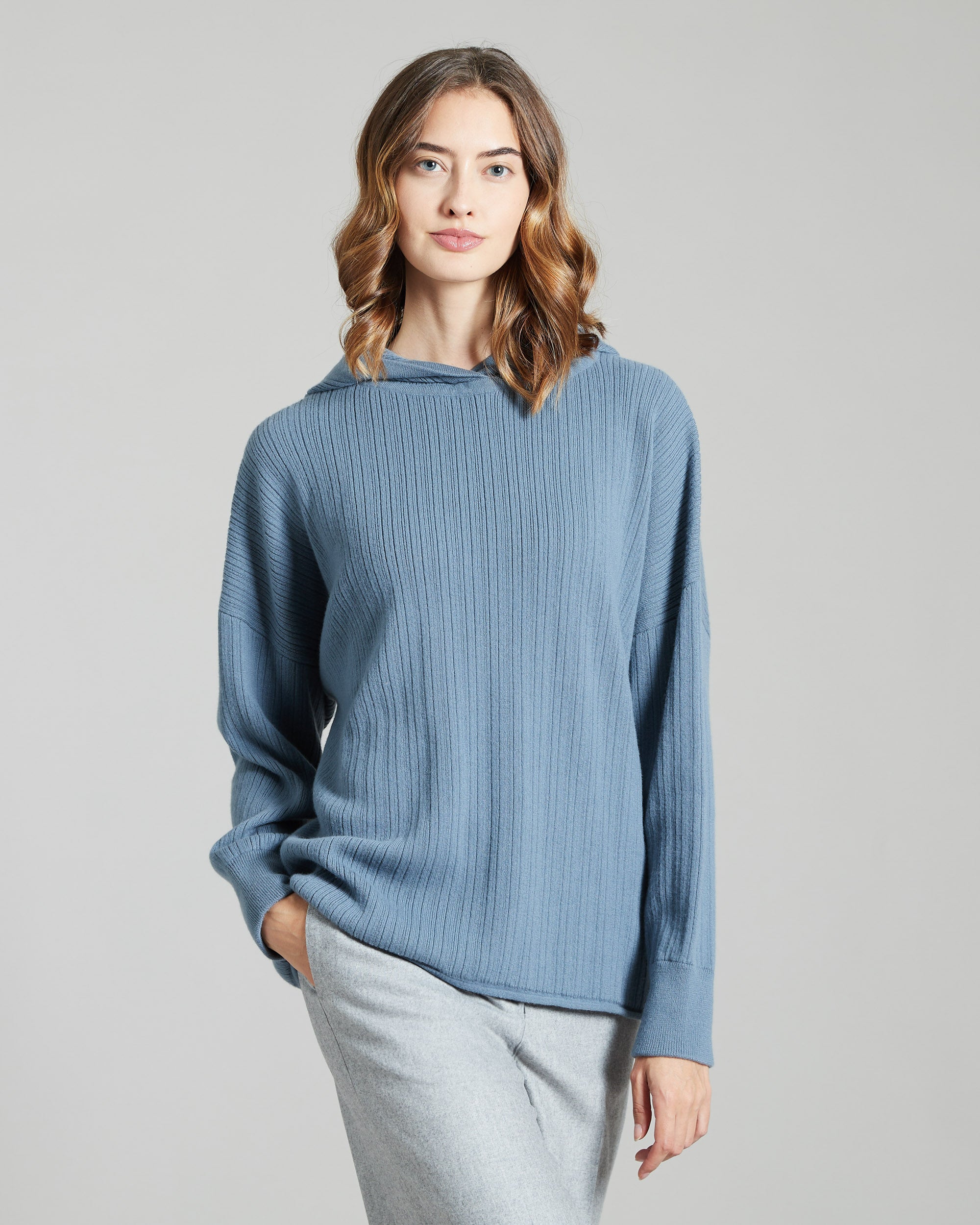 Kapuzenpullover aus hellblauem Kid Cashmere