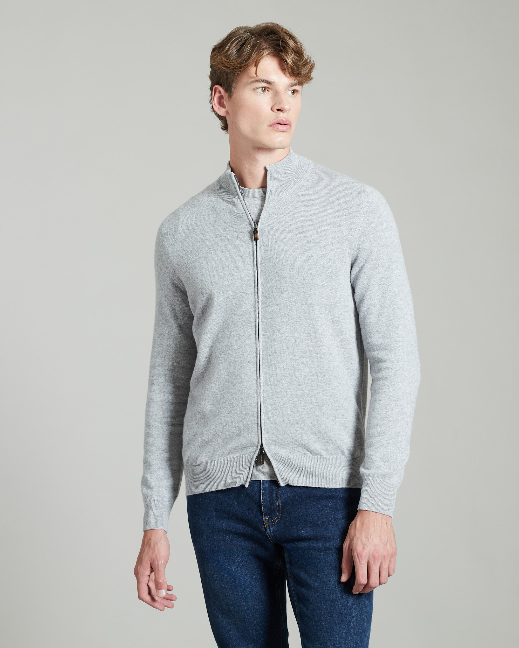 Zipped grey Kid cashmere cardigan