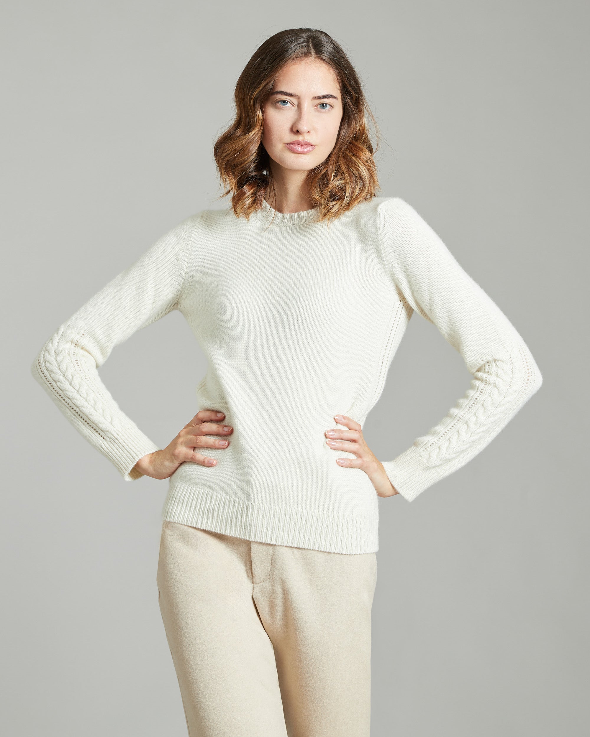 White kid cashmere crew-neck sweater