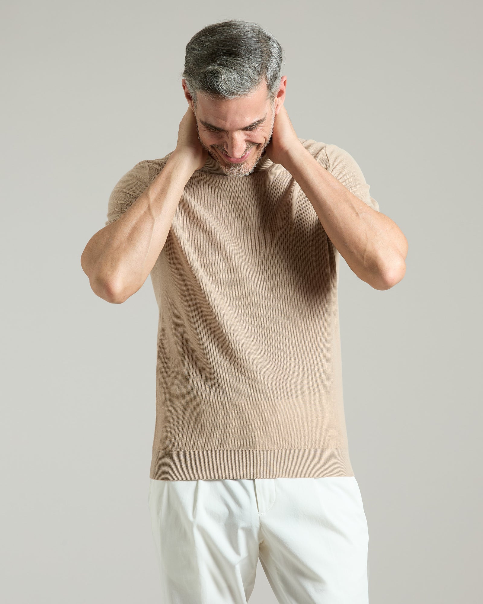 Beige cotton piquet T-shirt