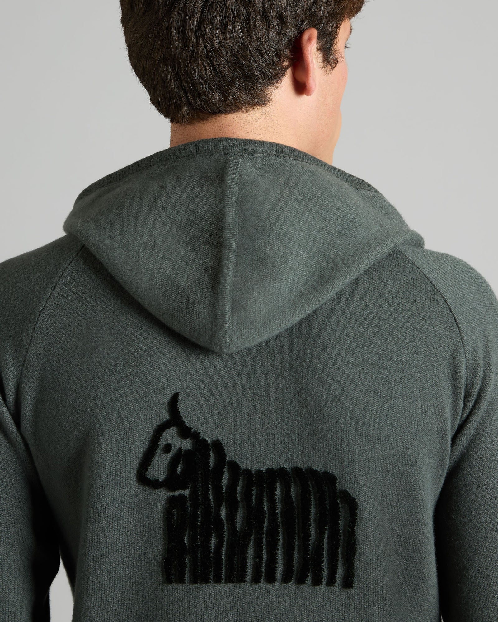 Green kid cashmere zip hoodie