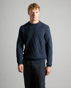 Pullover mit Rundhalsausschnitt aus blauem Kid Cashmere