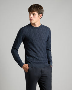 Maglia girocollo in cashmere seta blu