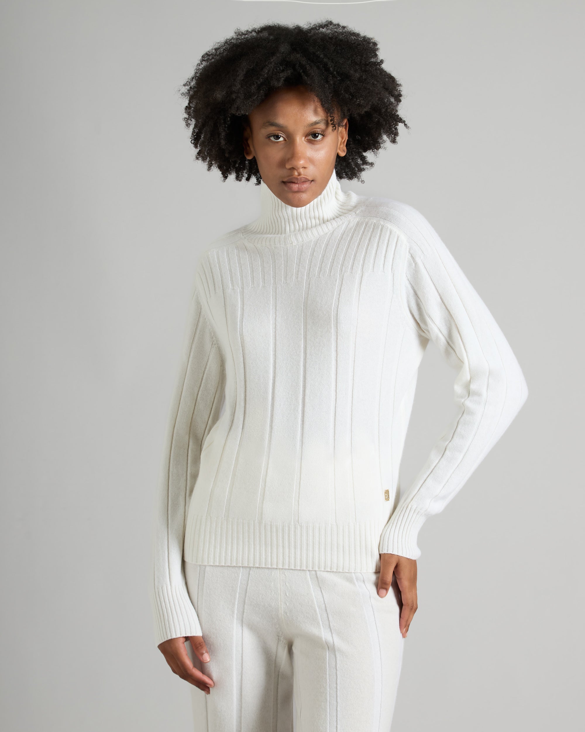 Collo alto in kid cashmere bianco