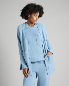 Hellblau Strickjacke mit V-Ausschnitt aus Kid-Kaschmir