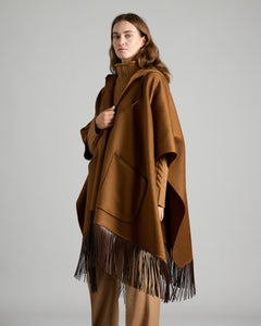 Brown Cashmere Cape with Fringes