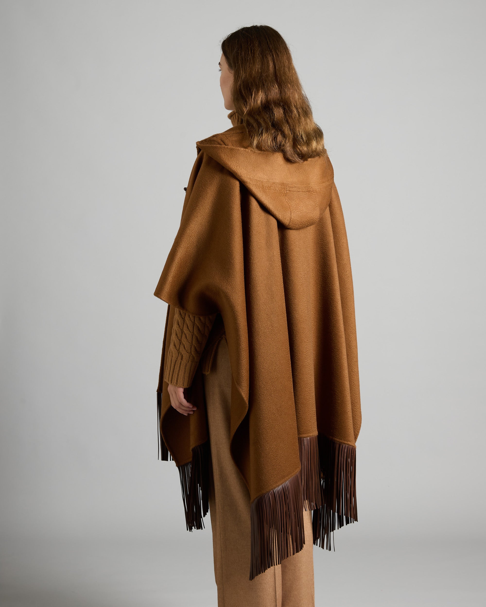 Brown Cashmere Cape with Fringes