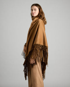 Brown Triangle Cashmere Shawl With Leather Fringes