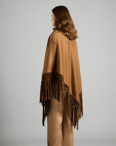 Brown Triangle Cashmere Shawl With Leather Fringes